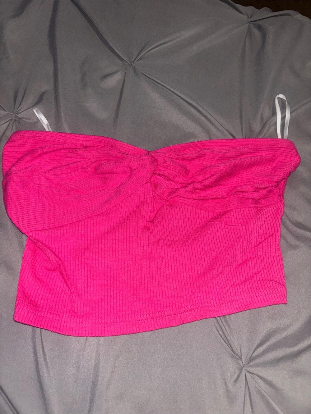 SHEIN Hot Pink Strapless Twist Ribbed Crop Top
